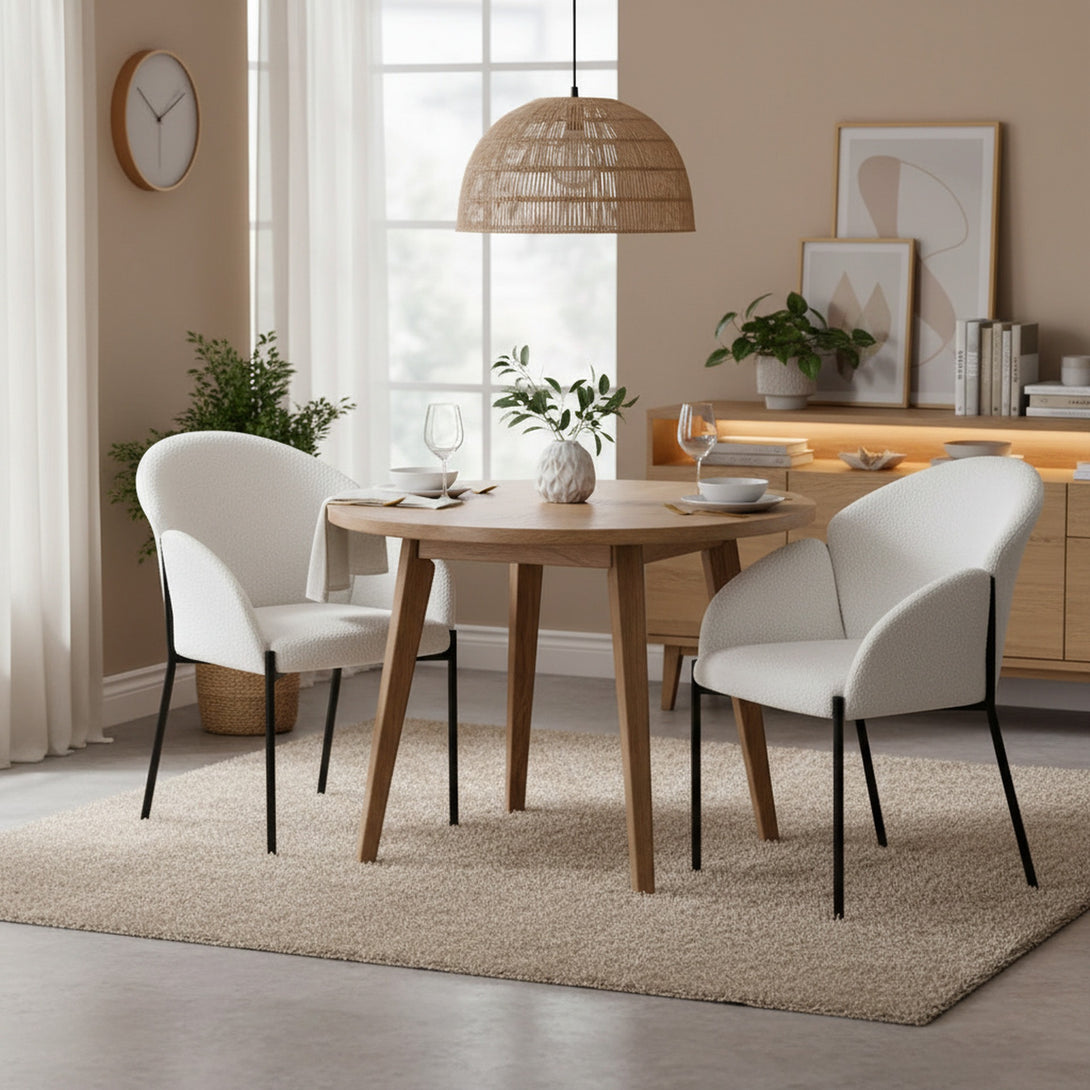 Bellamy Bouclé Dining ArmChairs - Set of 2 - Off White