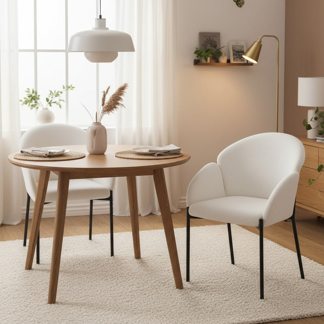 Bellamy Bouclé Dining ArmChairs - Set of 2 - Off White