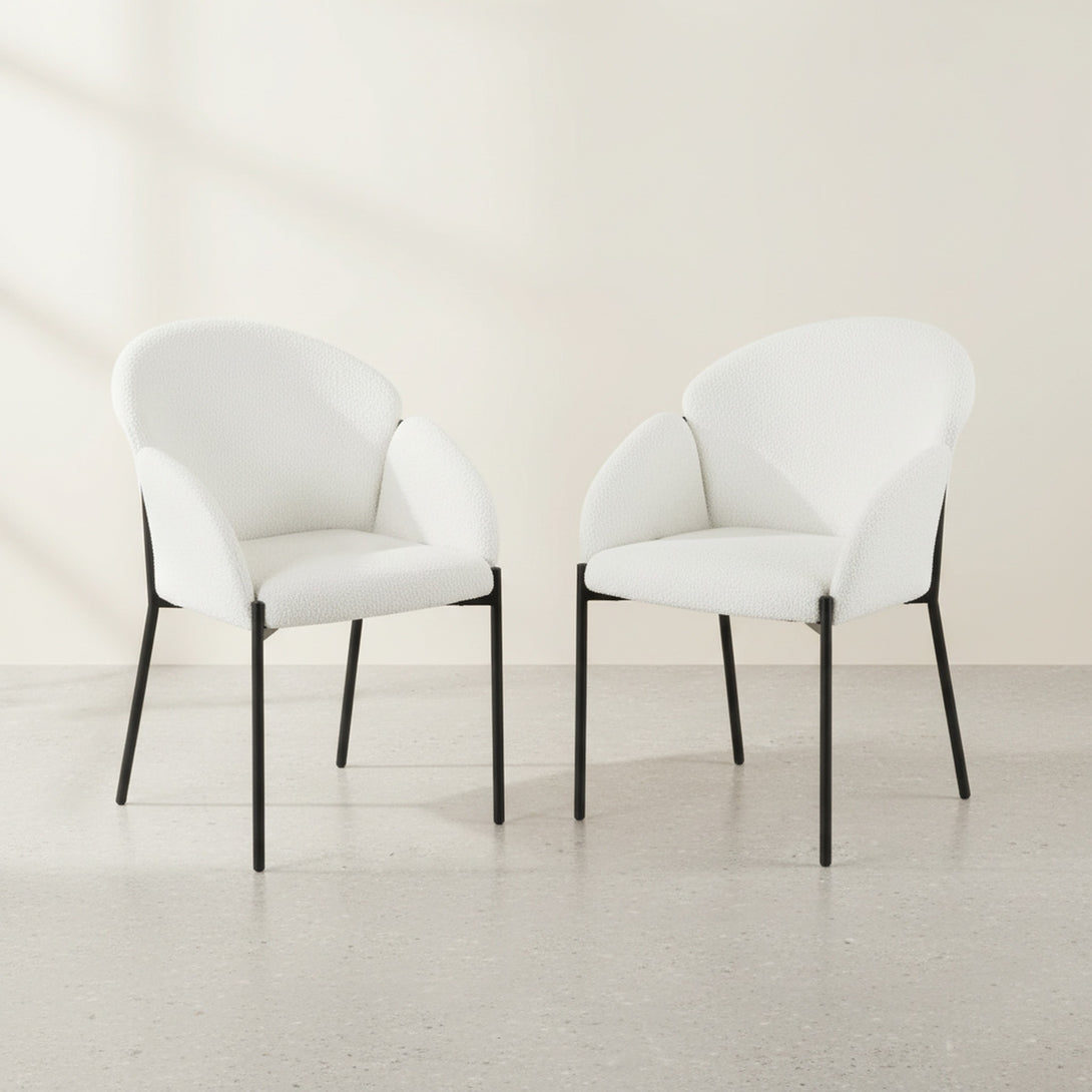 Bellamy Bouclé Dining ArmChairs - Set of 2 - Off White