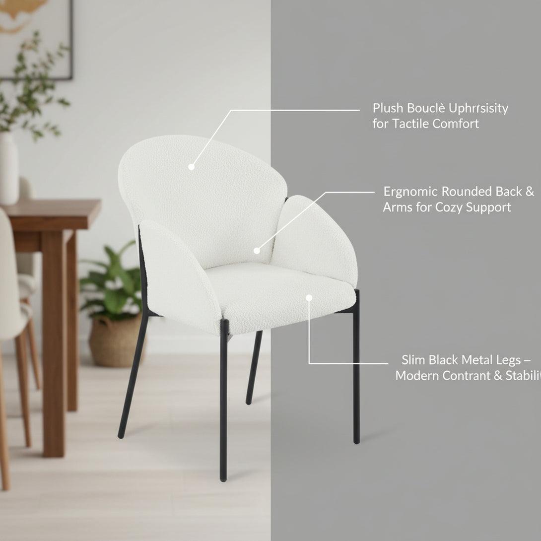 Bellamy Bouclé Dining ArmChairs - Set of 2 - Off White