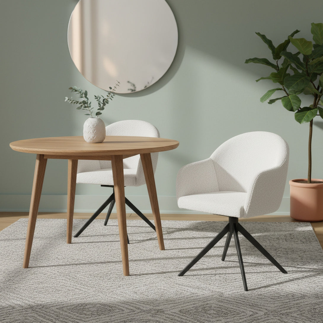 Carmen Swivel Dining ArmChairs - Set of 2 - Milky White