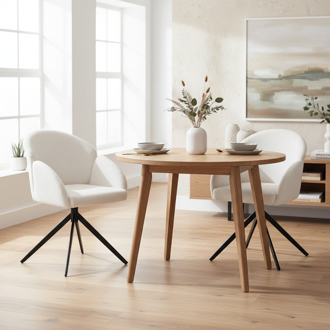 Carmen Swivel Dining ArmChairs - Set of 2 - Milky White