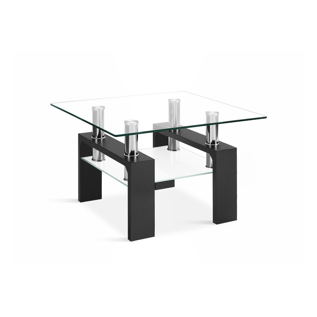 Ollie Tempered Glass Square Side Table 64 x 64cm - Black