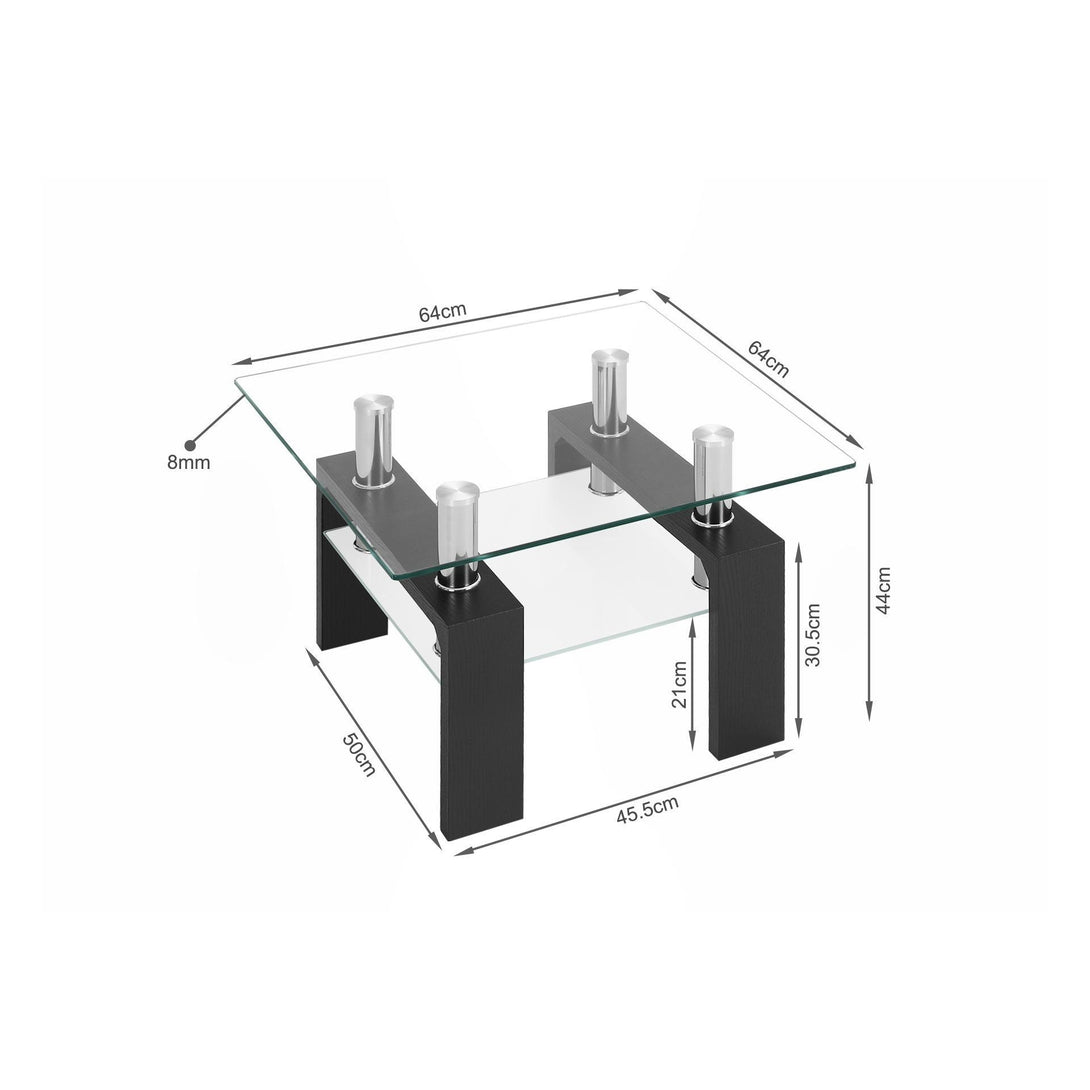 Ollie Tempered Glass Square Side Table 64 x 64cm - Black