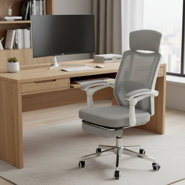 Melissa Office Chair with Footrest - Grey + White