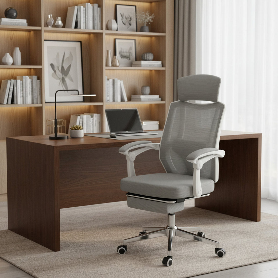 Melissa Office Chair with Footrest - Grey + White