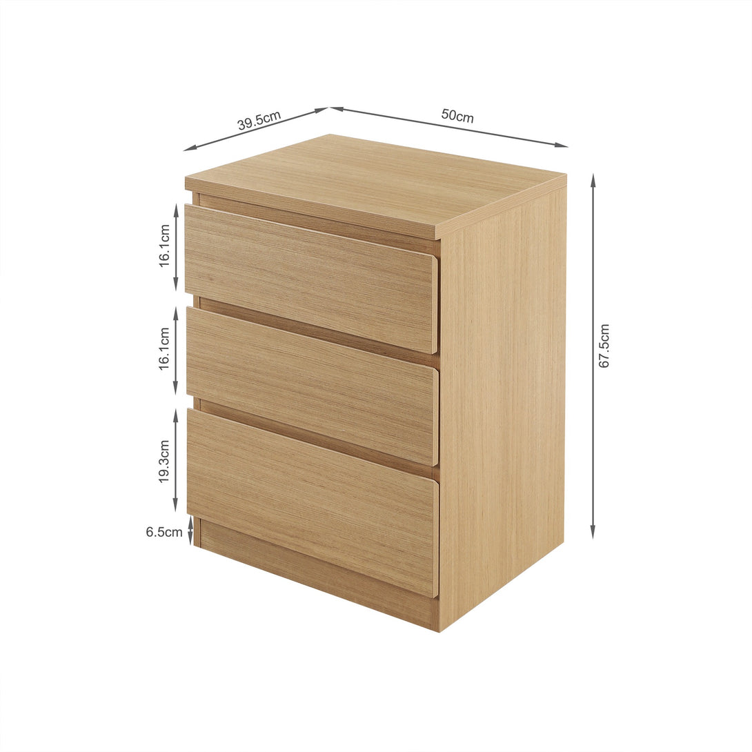 TONGASS Bedside Table with 3 Drawers - OAK