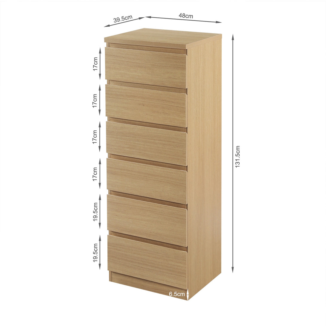 TONGASS 6 Drawer Slim Tallboy - OAK