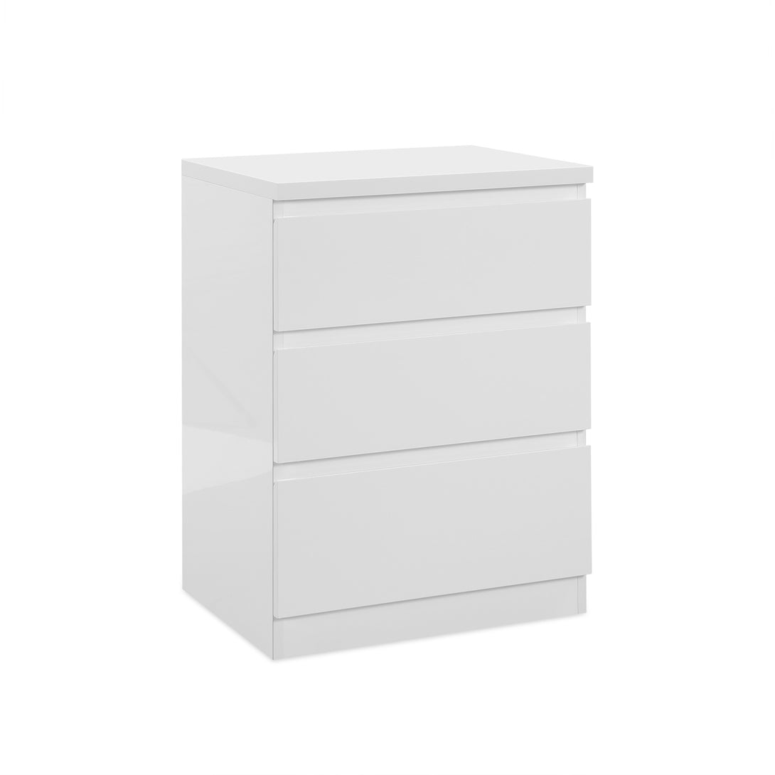 ANGELES High Gloss Bedside Table with 3 Drawers - WHITE