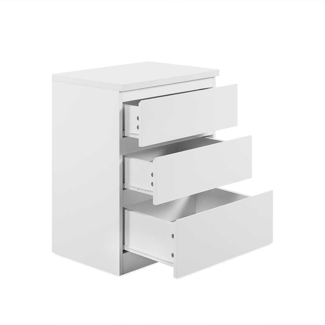 ANGELES High Gloss Bedside Table with 3 Drawers - WHITE
