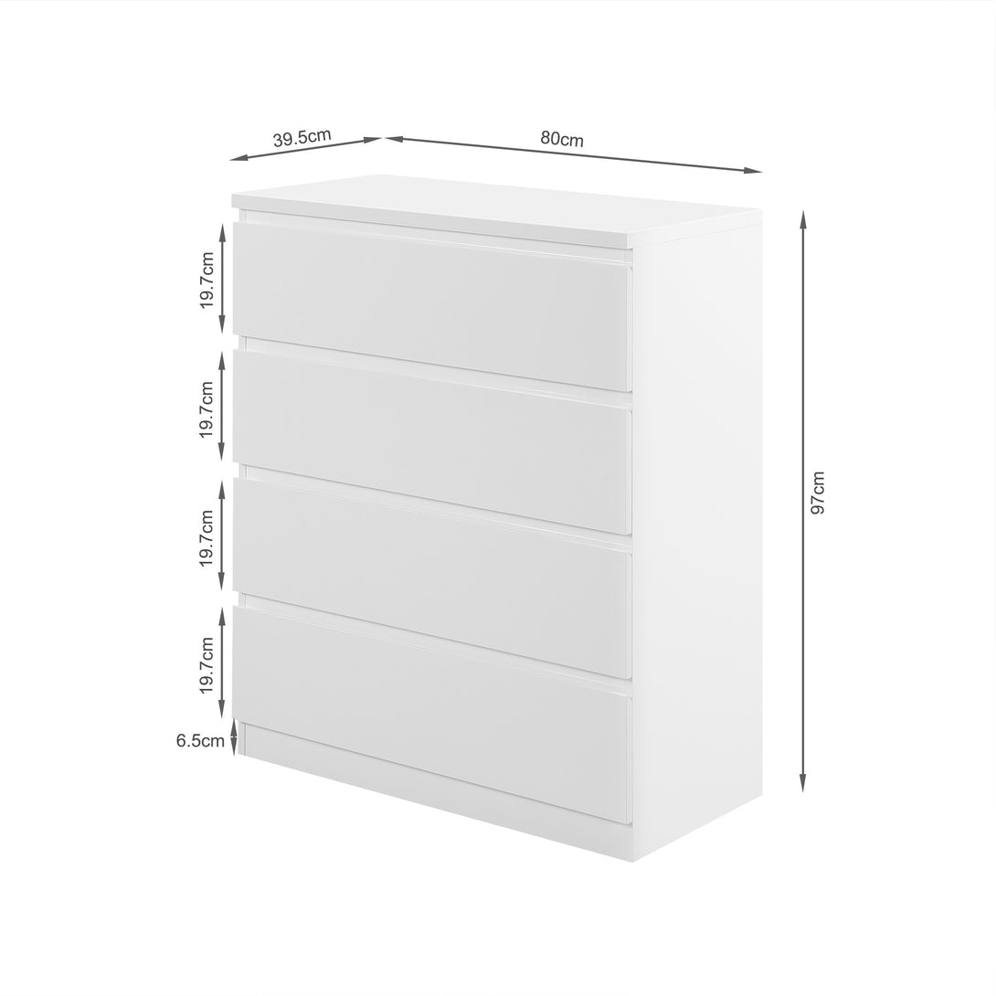 ANGELES High Gloss 4 Drawer Tallboy - WHITE