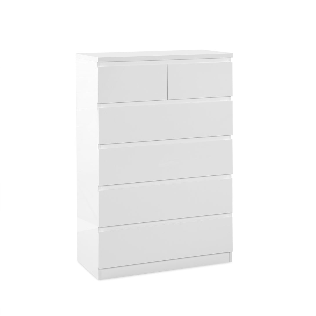 ANGELES High Gloss 6 Drawer Tallboy - WHITE