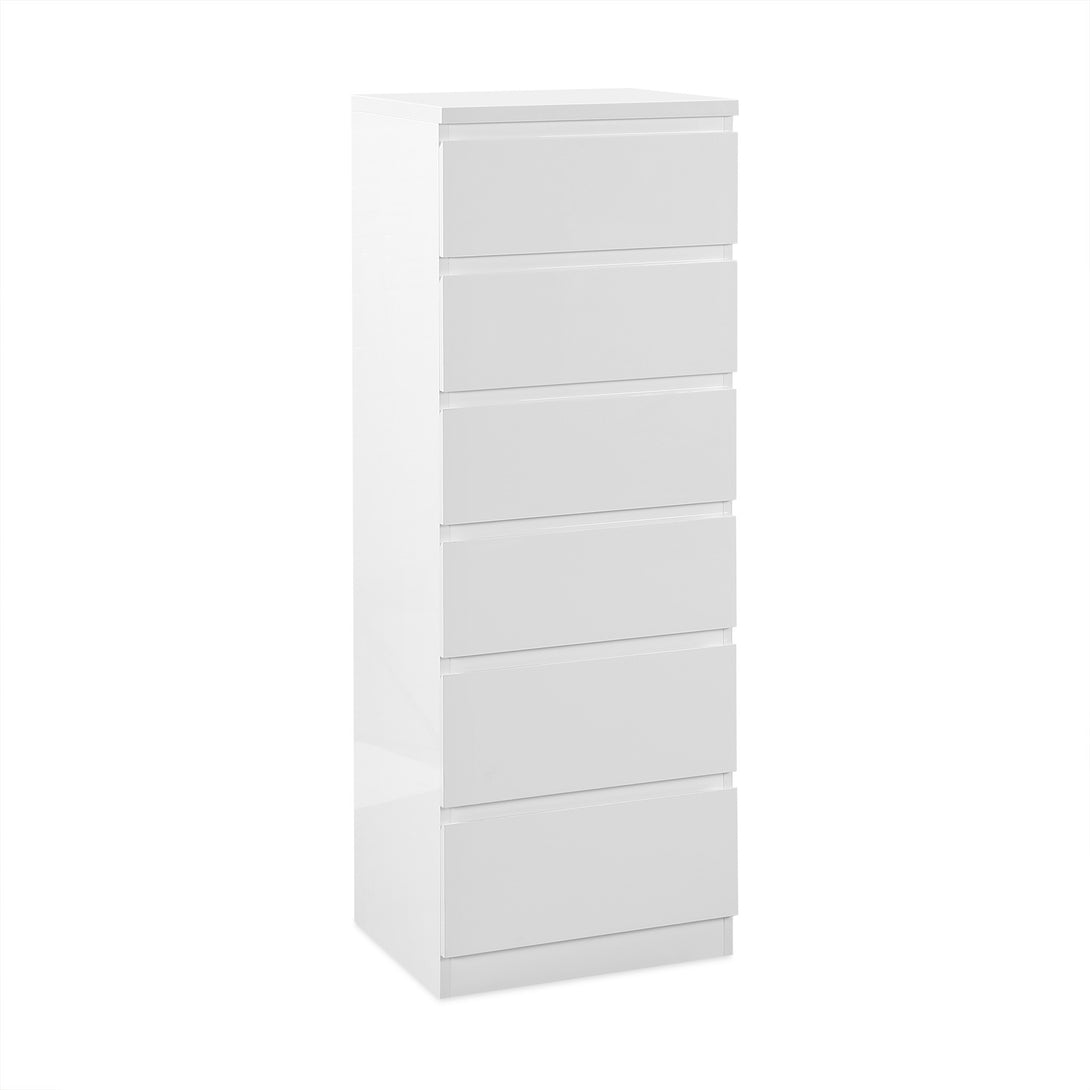 ANGELES High Gloss 6 Drawer Slim Tallboy - WHITE