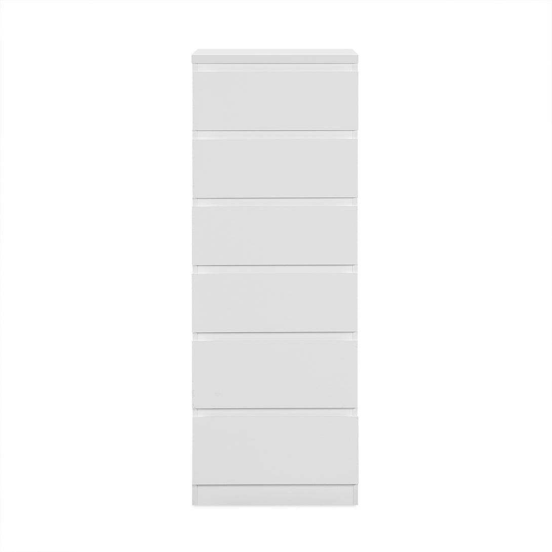 ANGELES High Gloss 6 Drawer Slim Tallboy - WHITE