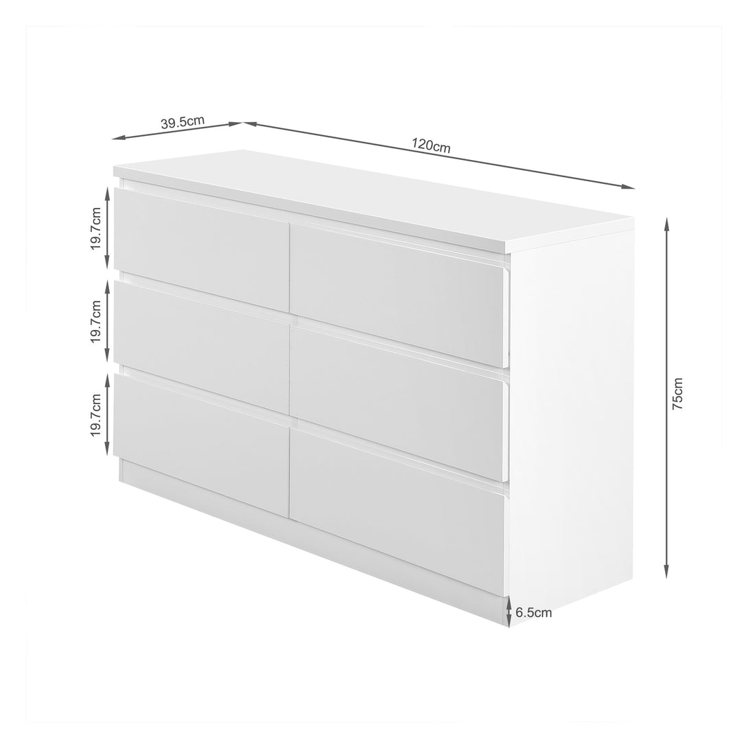ANGELES High Gloss 6 Drawer Lowboy - WHITE