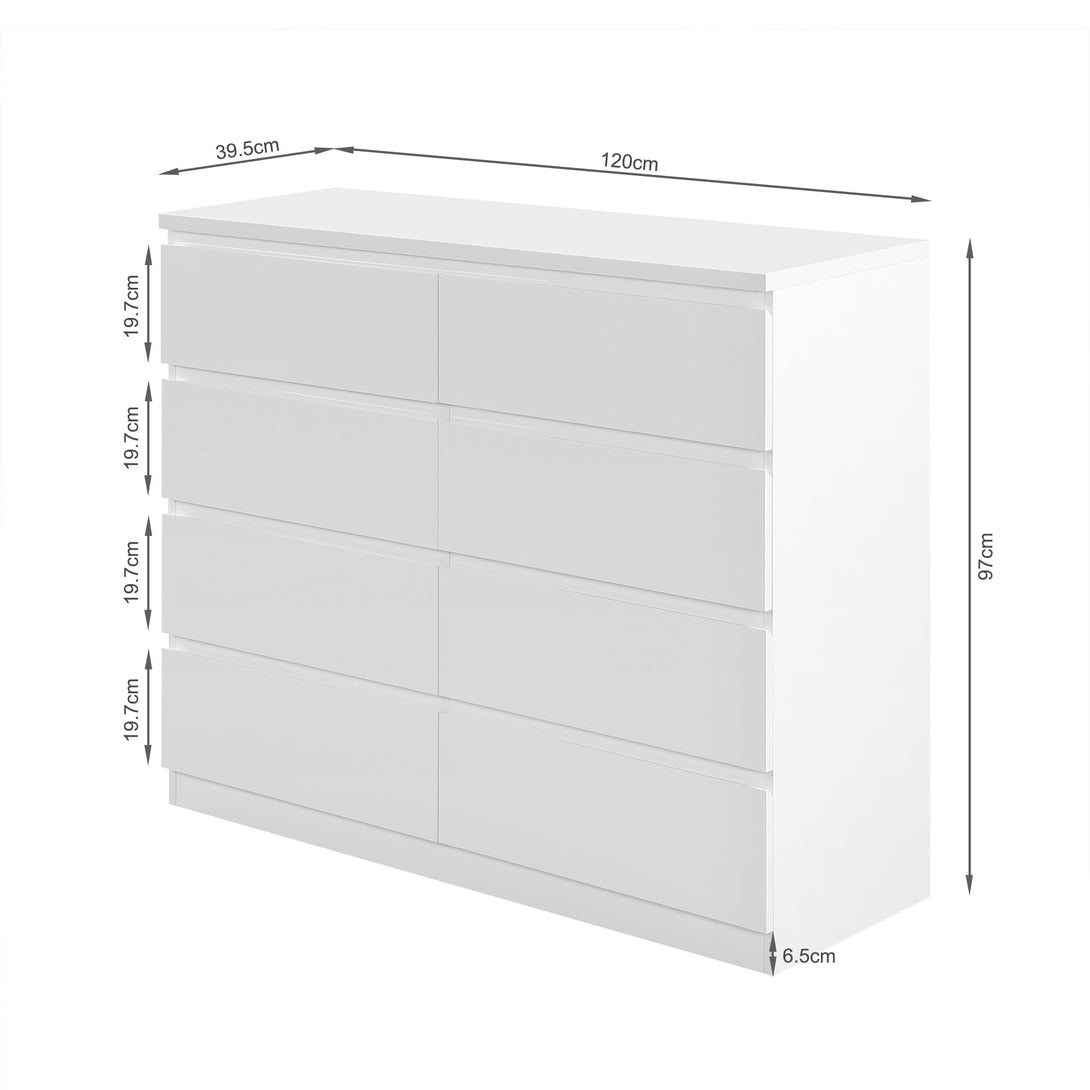 ANGELES High Gloss 8 Drawer Lowboy - WHITE