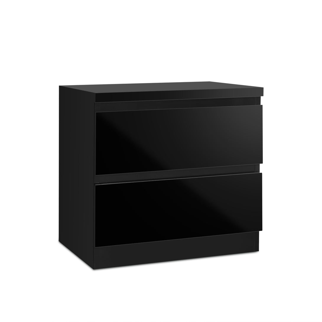 ANGELES High Gloss Bedside Table with 2 Drawers - BLACK