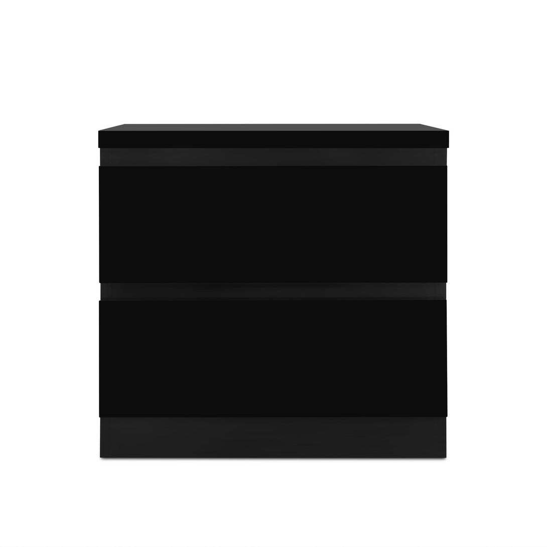 ANGELES High Gloss Bedside Table with 2 Drawers - BLACK