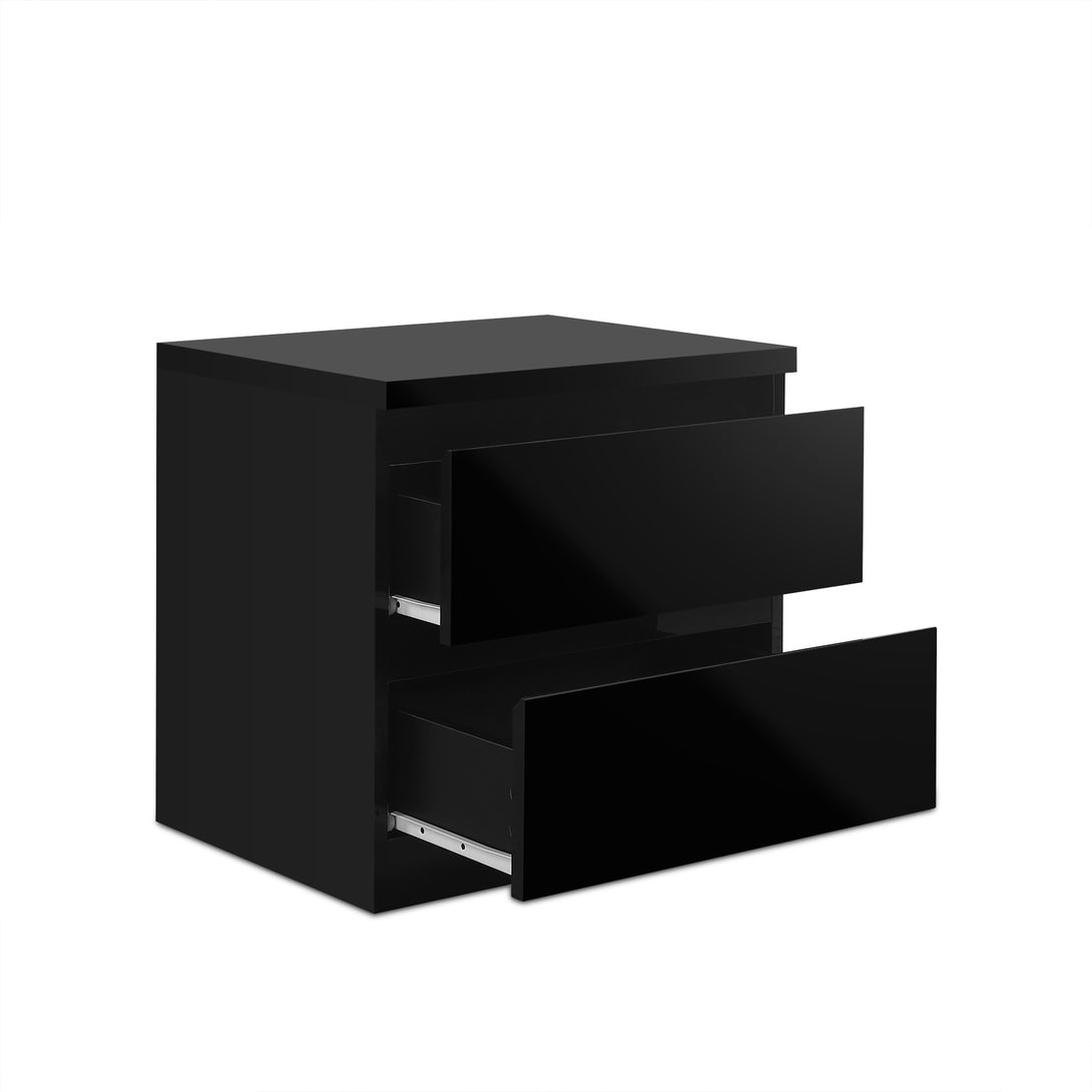 ANGELES High Gloss Bedside Table with 2 Drawers - BLACK