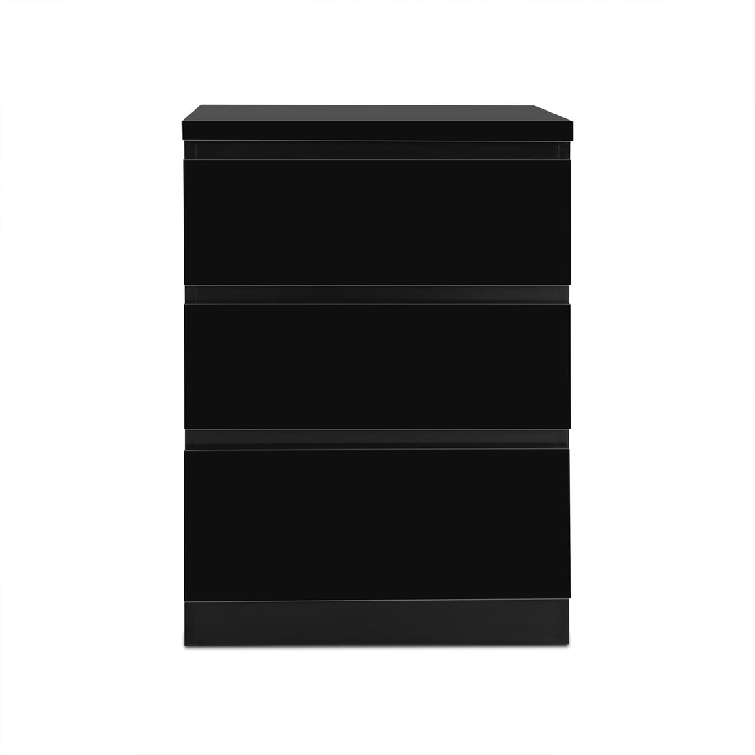 ANGELES High Gloss Bedside Table with 3 Drawers - BLACK