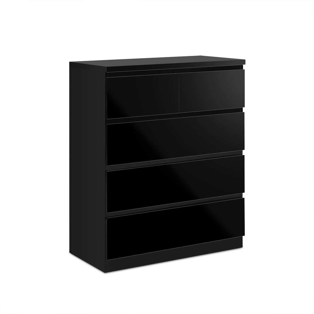 ANGELES High Gloss 5 Drawer Tallboy - BLACK