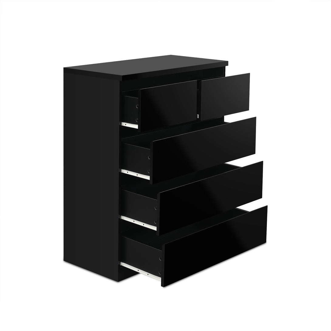 ANGELES High Gloss 5 Drawer Tallboy - BLACK