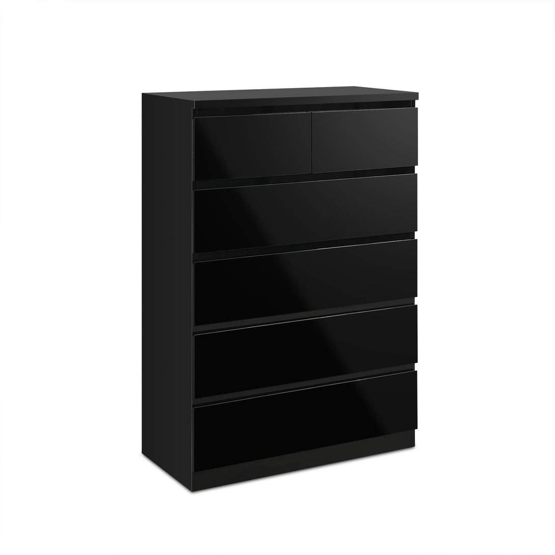 ANGELES High Gloss 6 Drawer Tallboy - BLACK