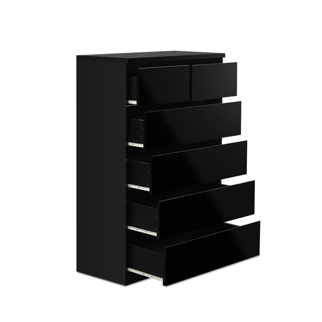 ANGELES High Gloss 6 Drawer Tallboy - BLACK