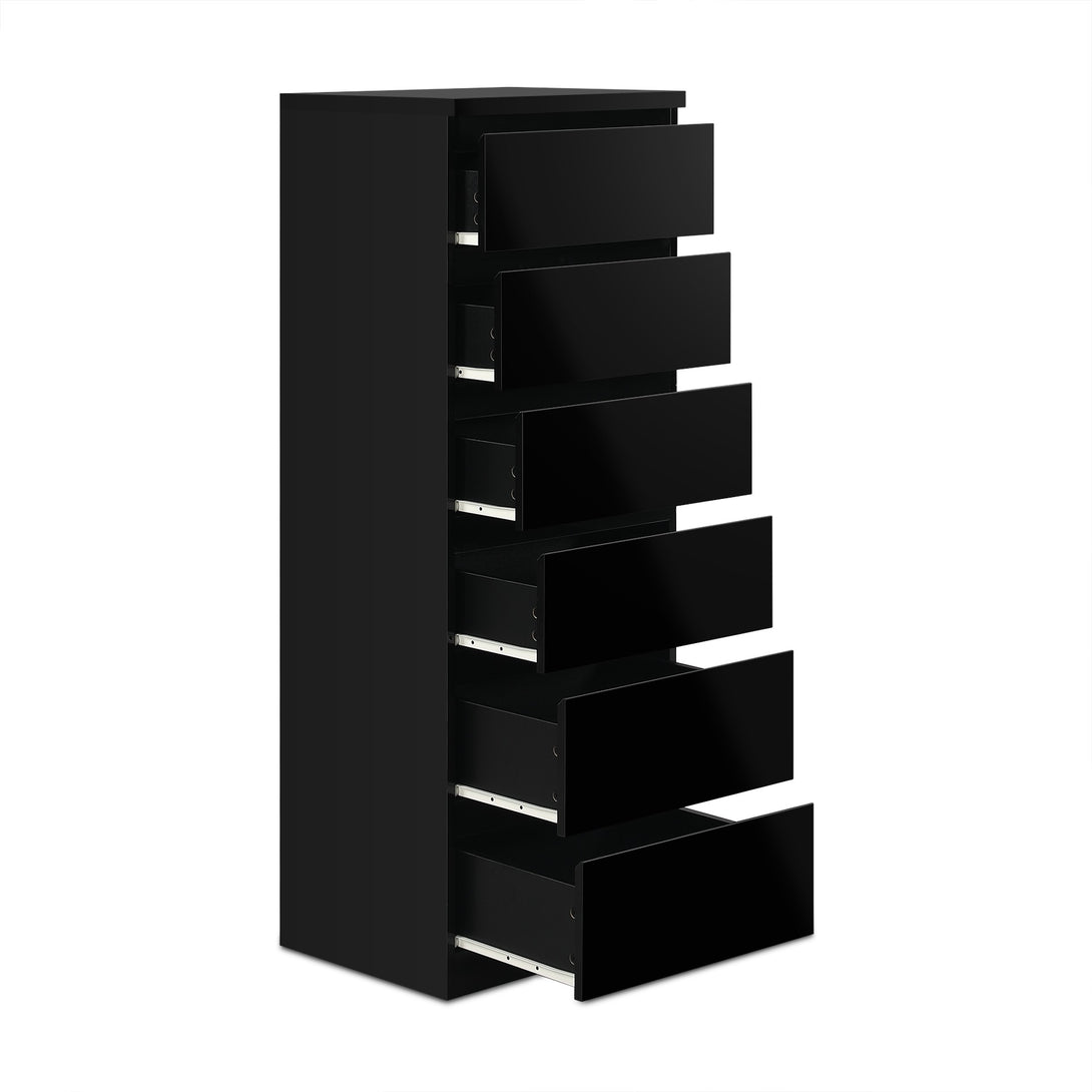 ANGELES High Gloss 6 Drawer Slim Tallboy - BLACK