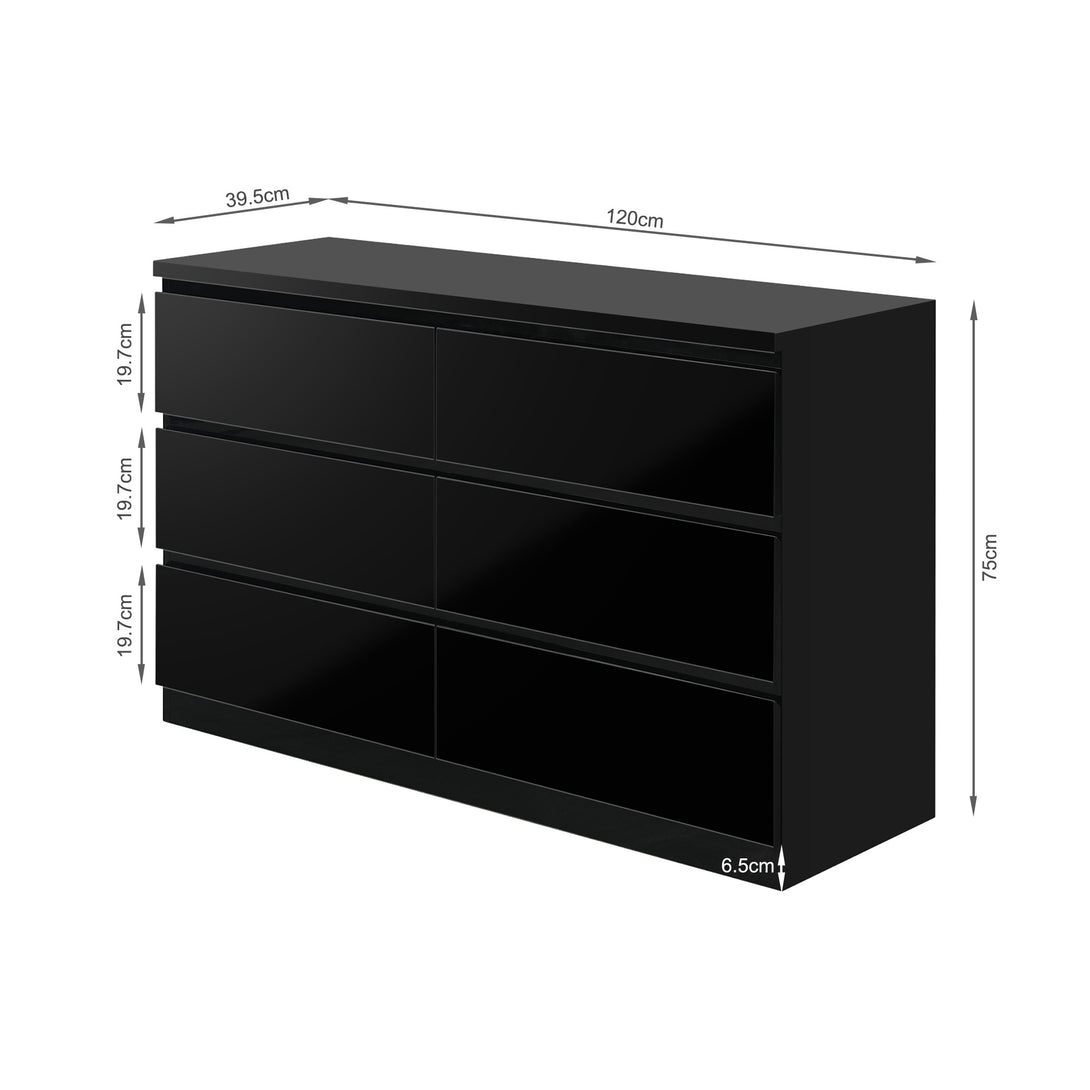 ANGELES High Gloss 6 Drawer Lowboy - BLACK