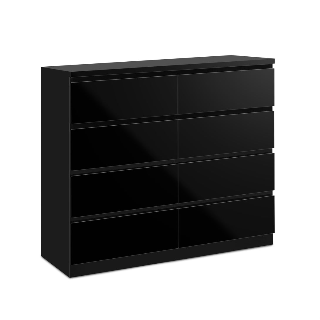 ANGELES High Gloss 8 Drawer Lowboy - BLACK