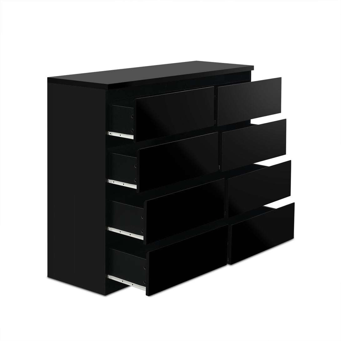 ANGELES High Gloss 8 Drawer Lowboy - BLACK