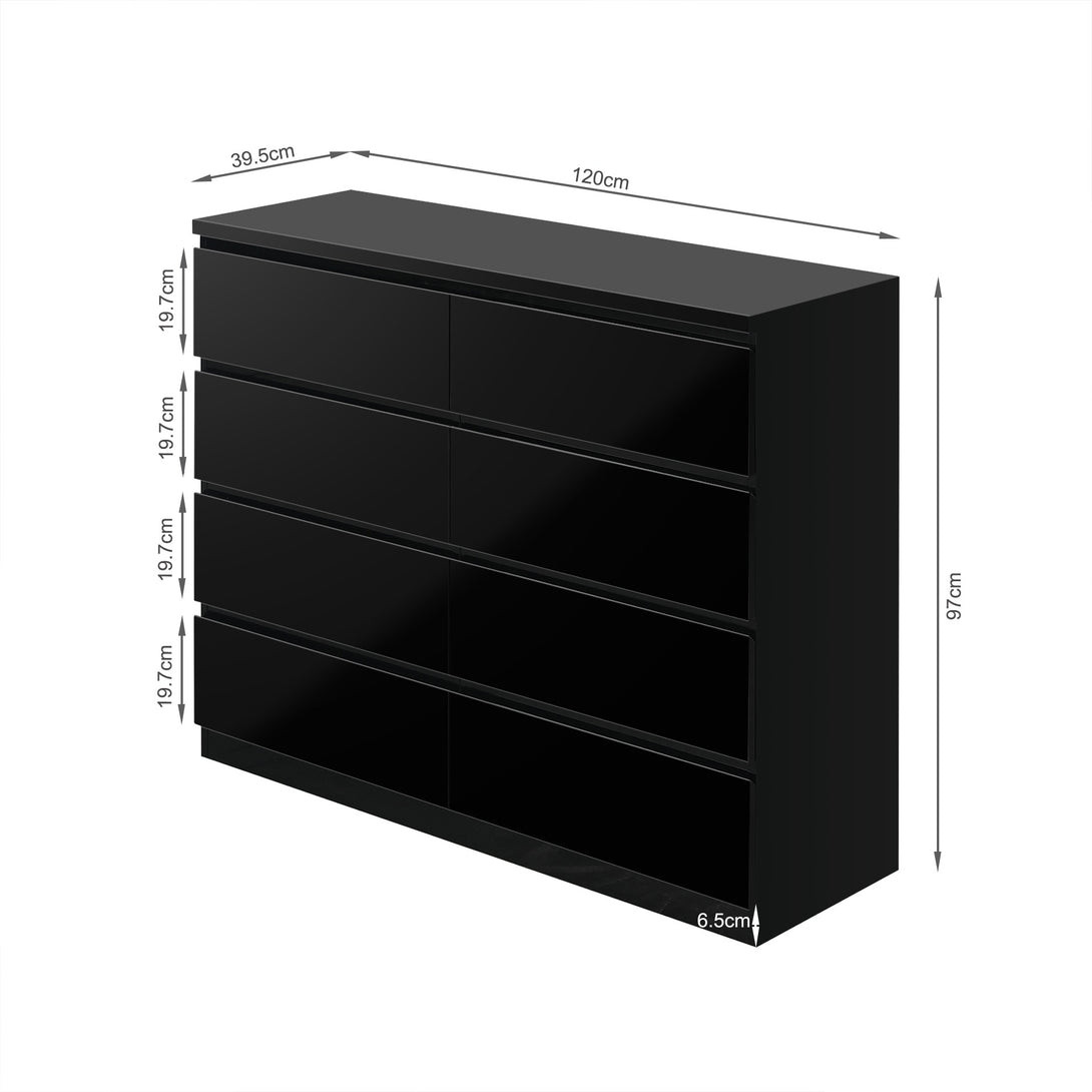ANGELES High Gloss 8 Drawer Lowboy - BLACK