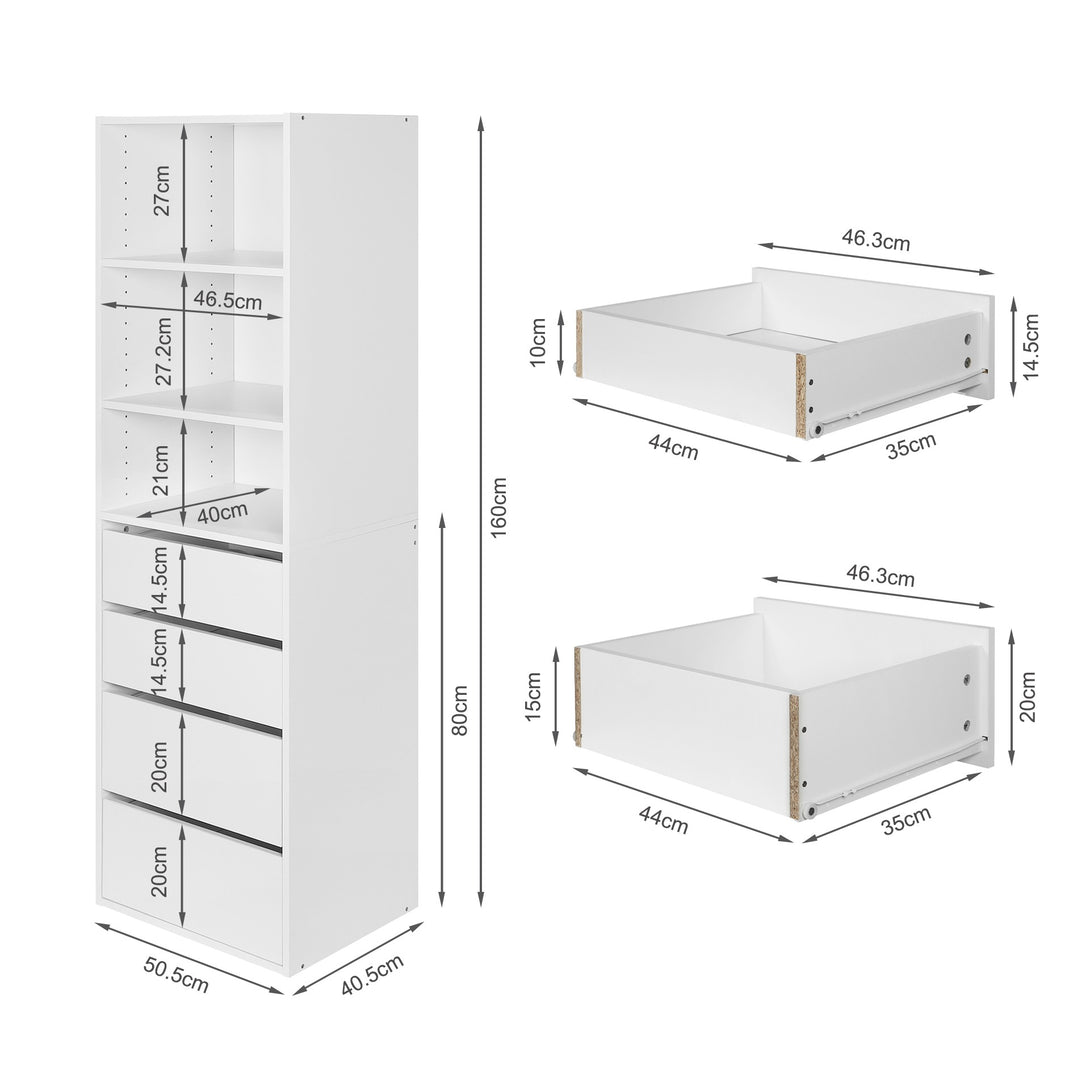 DELTA 4 Drawer & 3 Shelf Wardrobe - WHITE