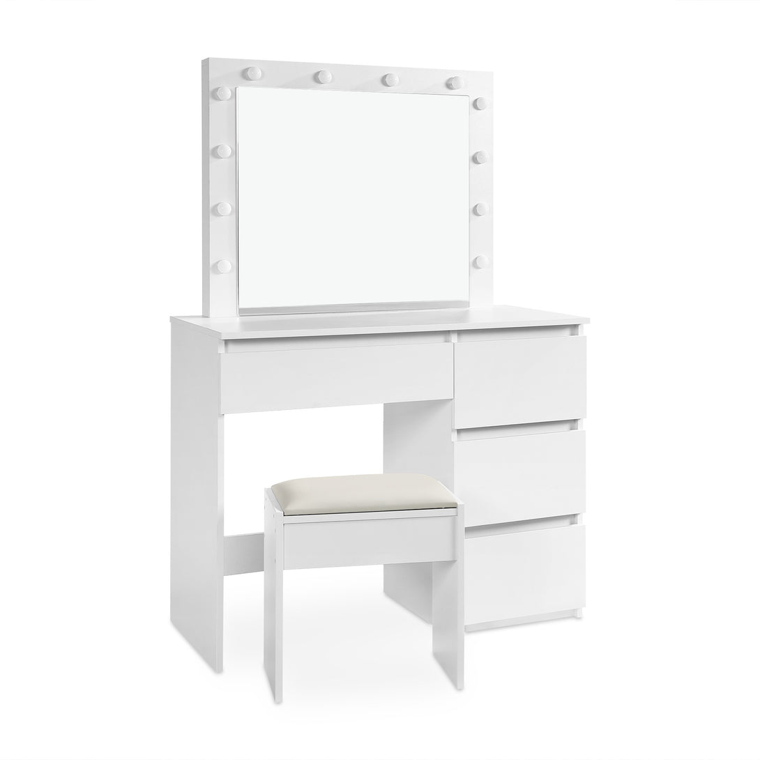 BEGONIA 2 Piece Dressing Table with Mirror & Stool Set - WHITE