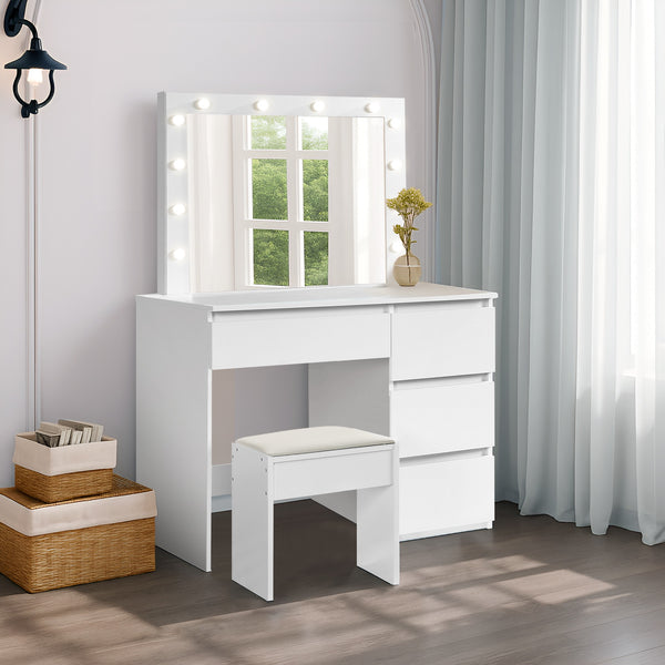 BEGONIA 2 Piece Dressing Table with Mirror & Stool Set - White