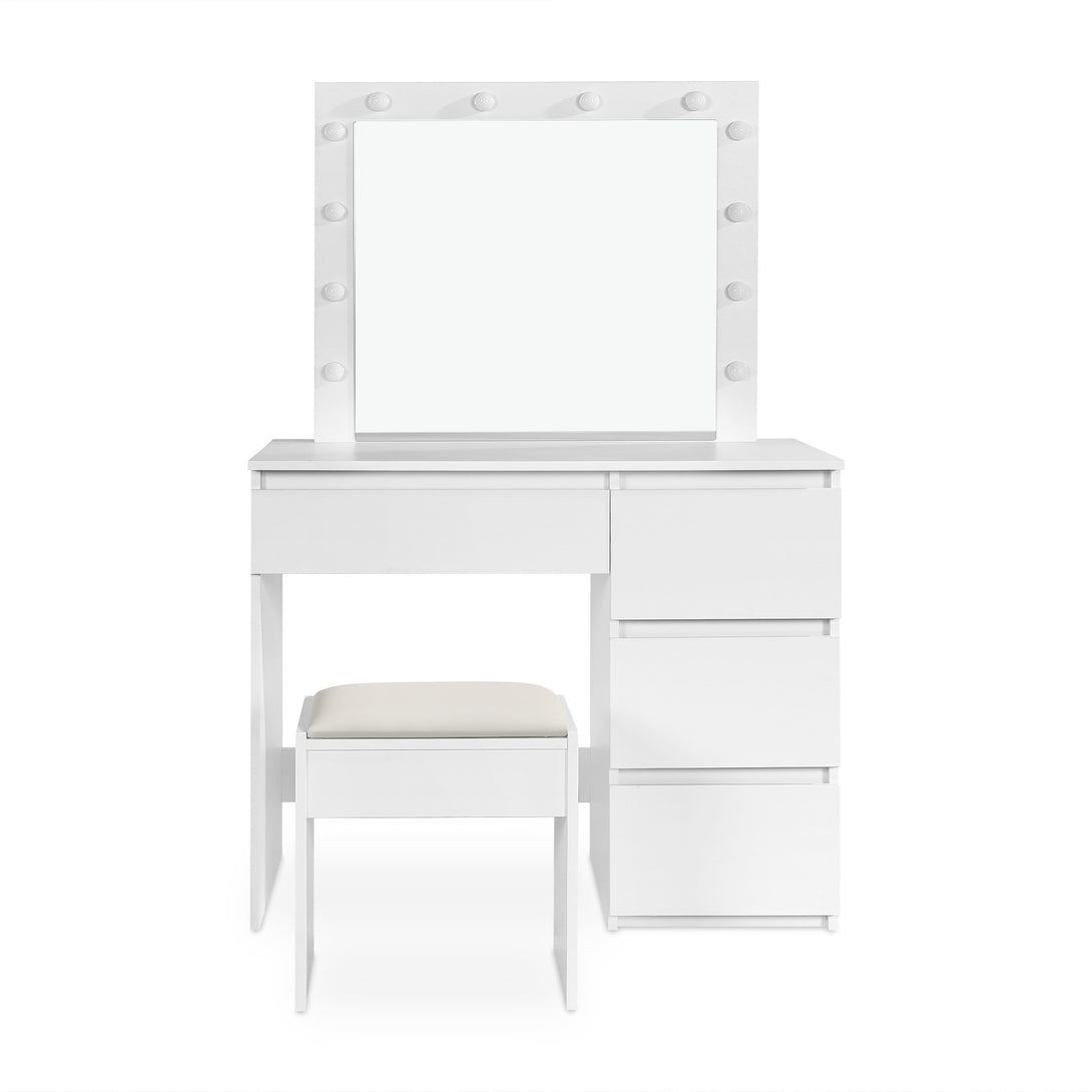 BEGONIA 2 Piece Dressing Table with Mirror & Stool Set - WHITE