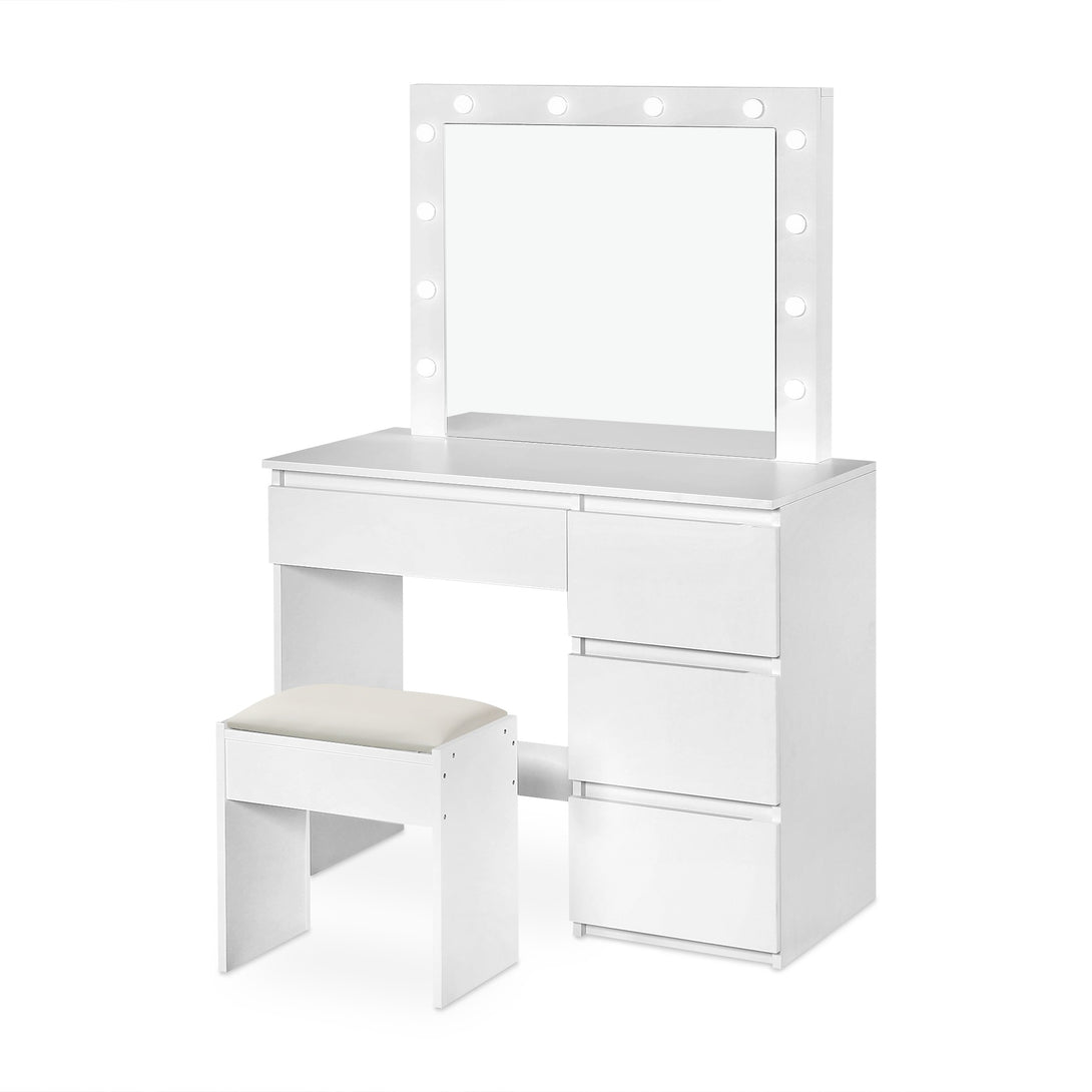 BEGONIA 2 Piece Dressing Table with Mirror & Stool Set - WHITE