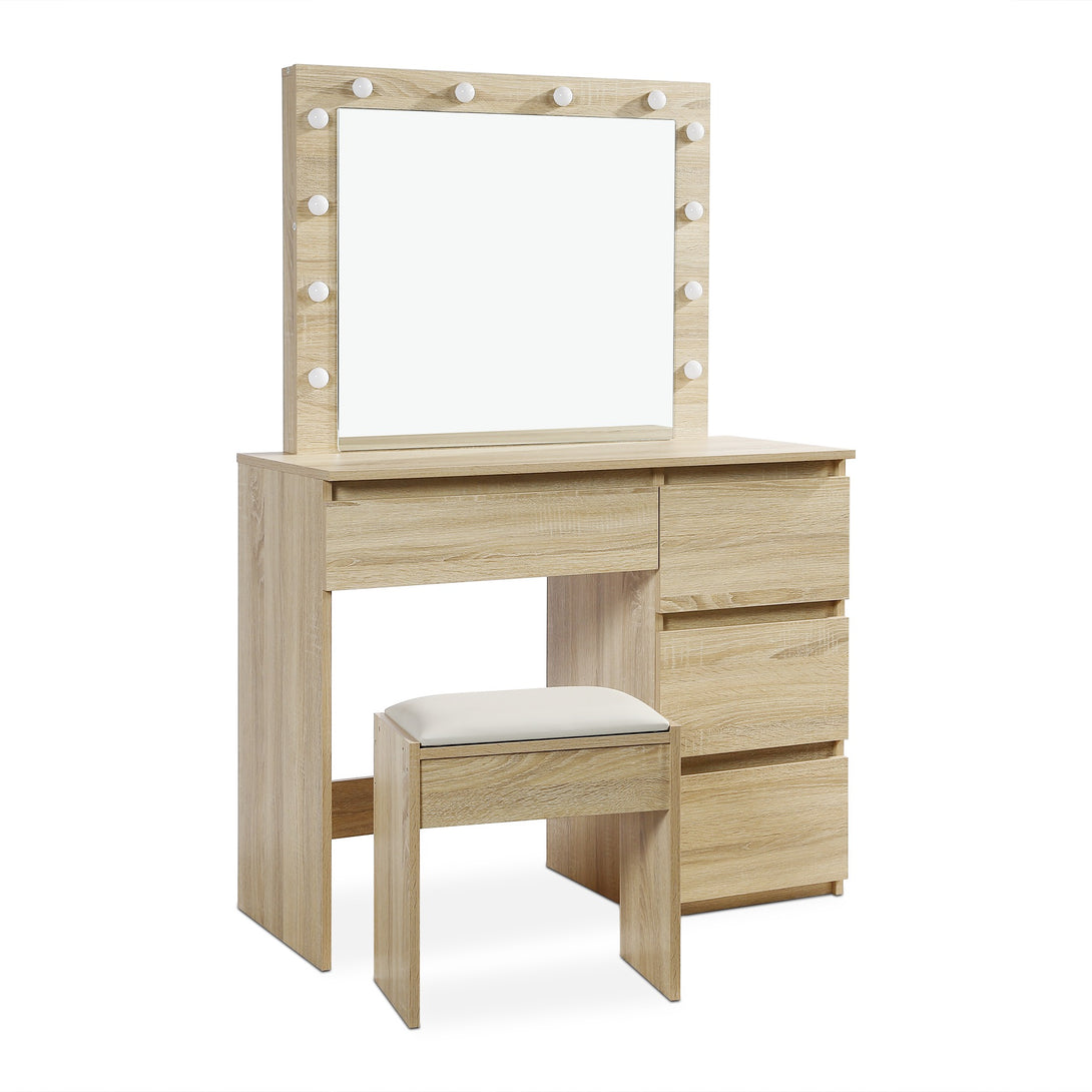 BEGONIA 2 Piece Dressing Table with Mirror & Stool Set - OAK