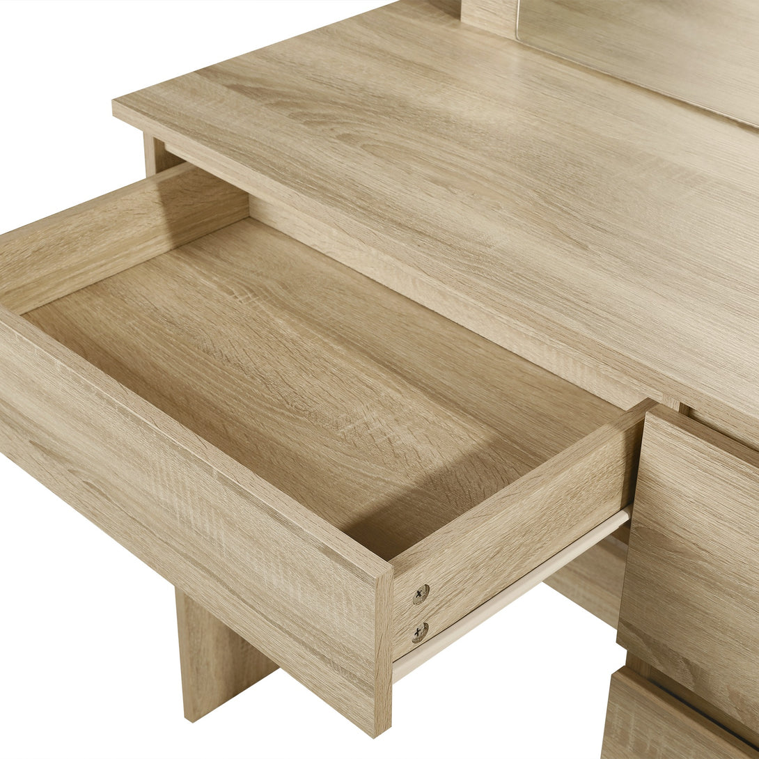 BEGONIA 2 Piece Dressing Table with Mirror & Stool Set - OAK