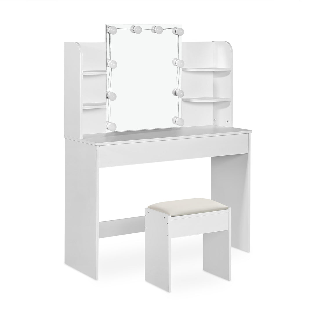 CELOSIA 2 Piece Dressing Table with Mirror & Stool Set - WHITE