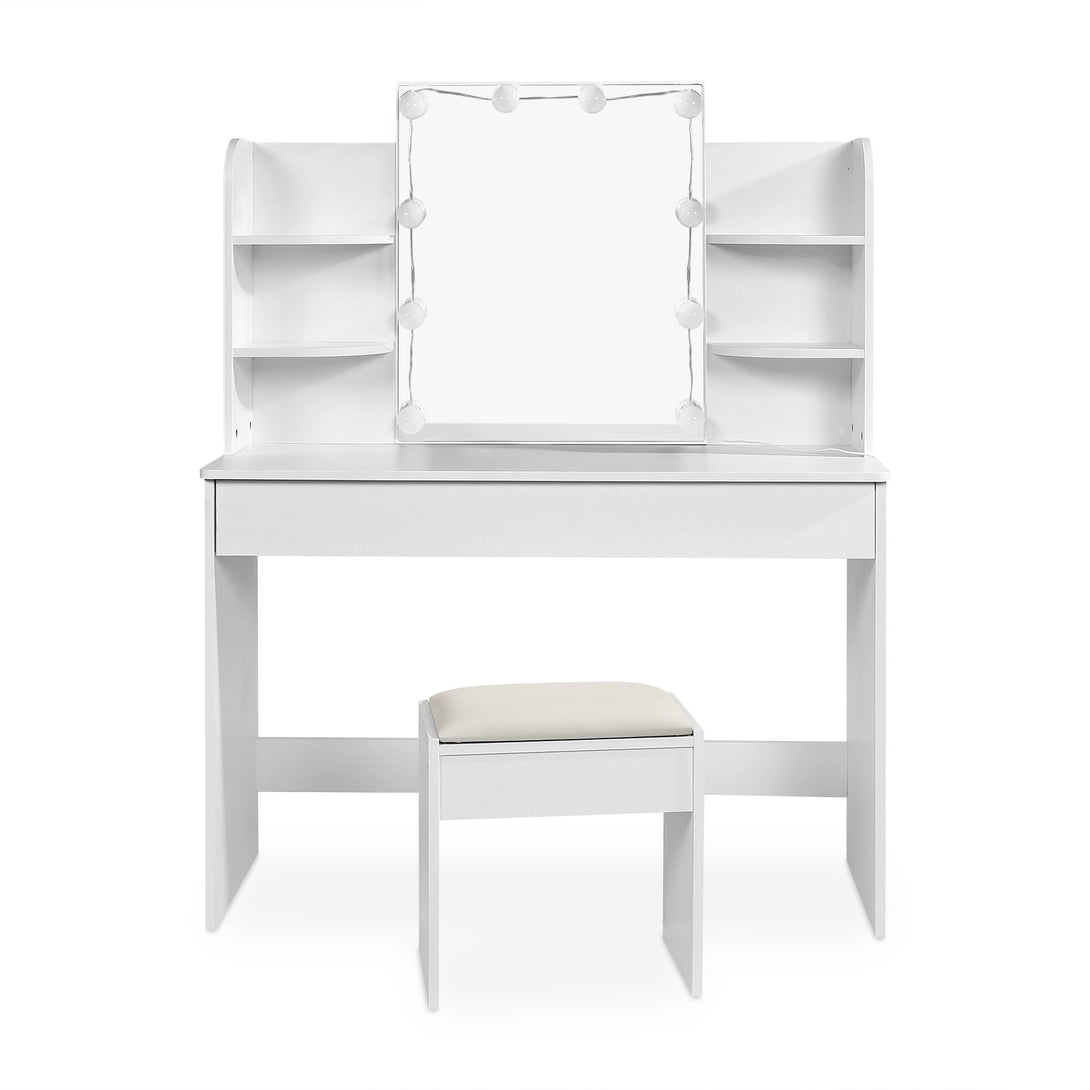 CELOSIA 2 Piece Dressing Table with Mirror & Stool Set - WHITE