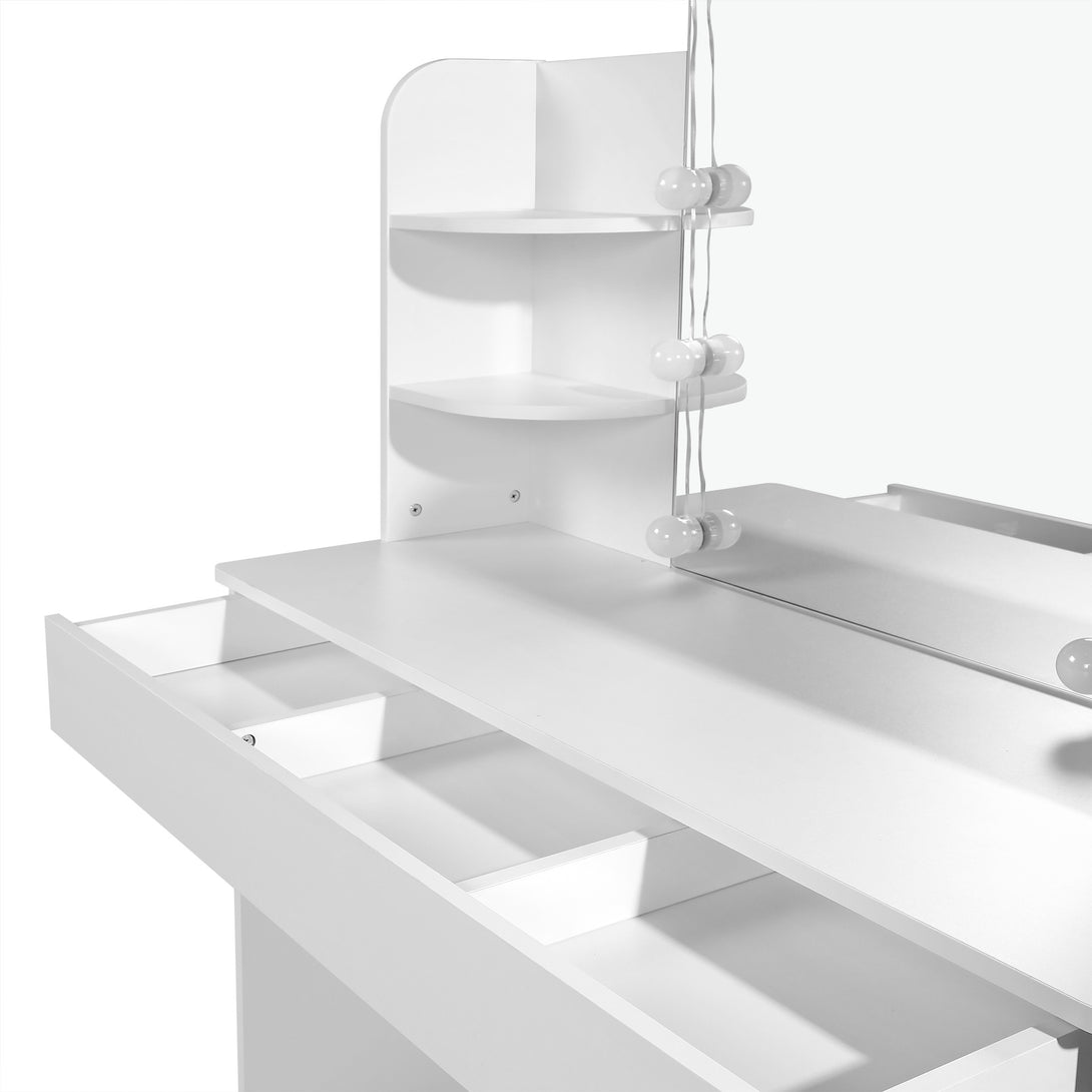 CELOSIA 2 Piece Dressing Table with Mirror & Stool Set - WHITE
