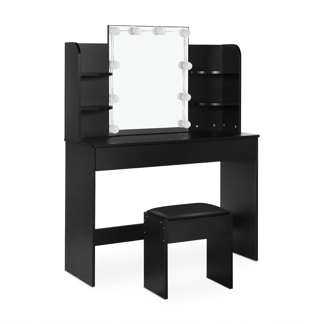 CELOSIA 2 Piece Dressing Table with Mirror & Stool Set - BLACK