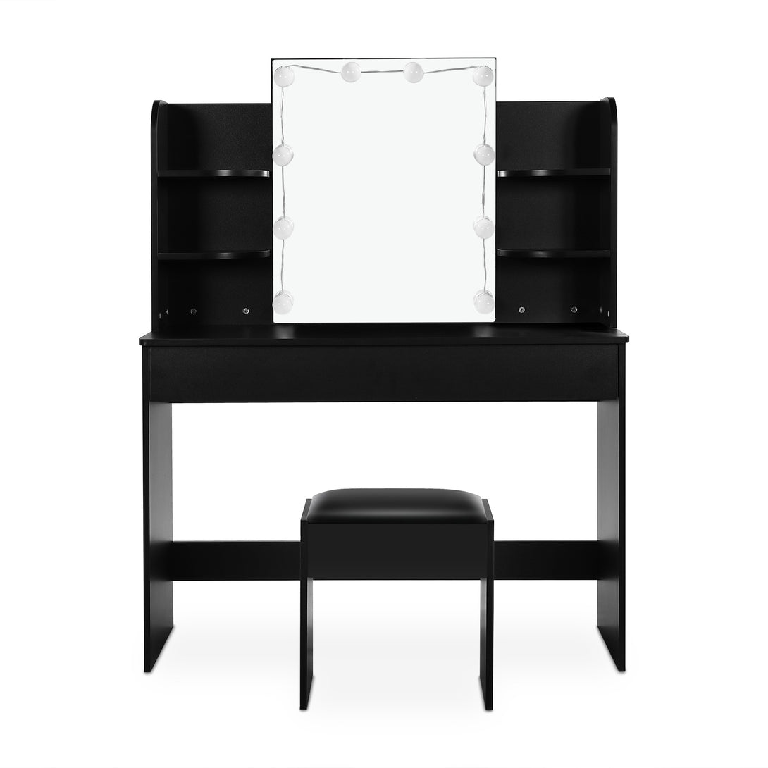 CELOSIA 2 Piece Dressing Table with Mirror & Stool Set - BLACK