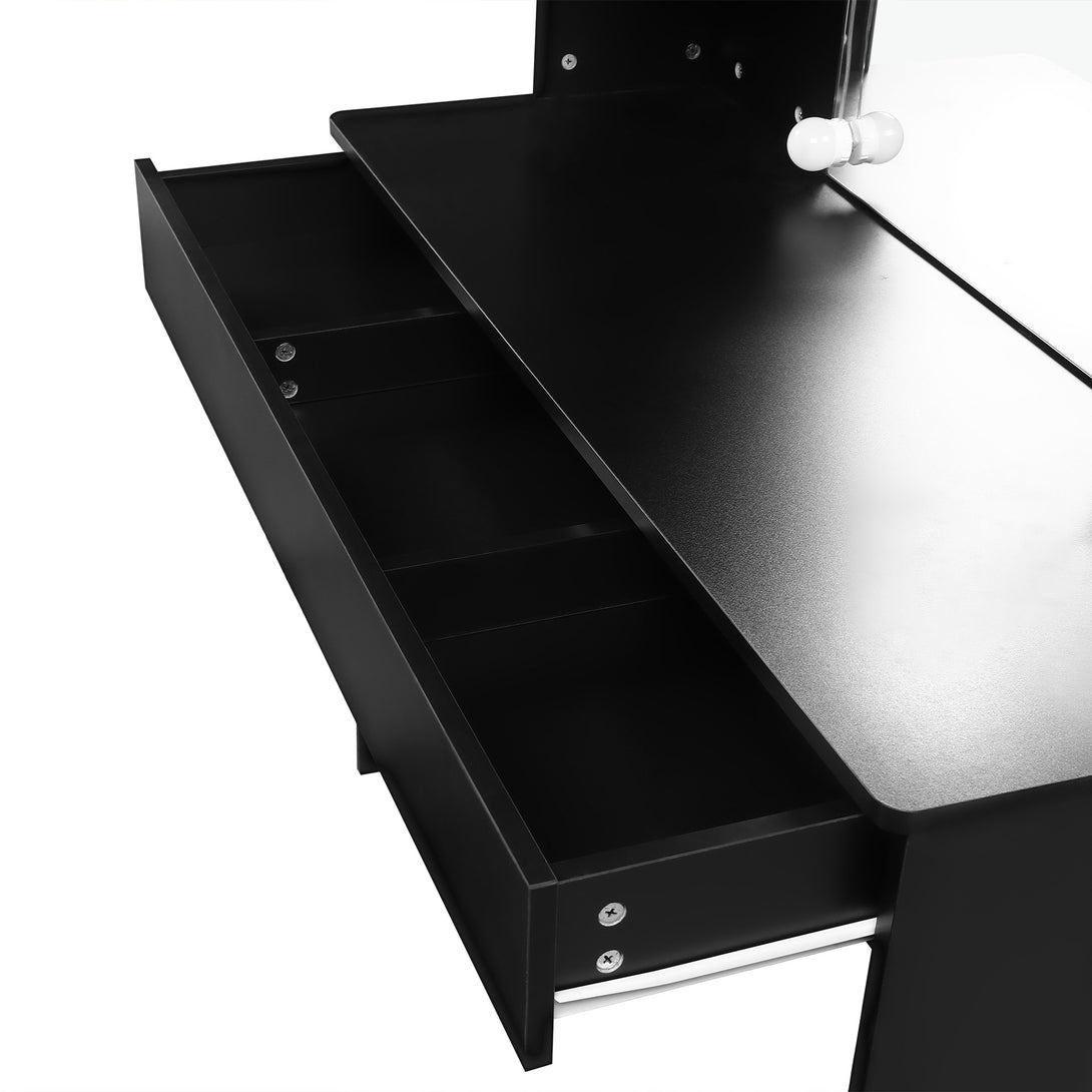 CELOSIA 2 Piece Dressing Table with Mirror & Stool Set - BLACK