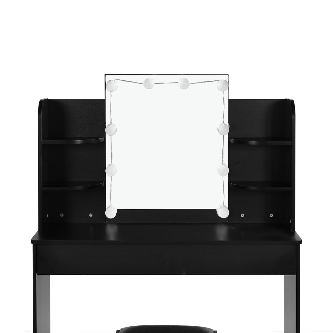 CELOSIA 2 Piece Dressing Table with Mirror & Stool Set - BLACK
