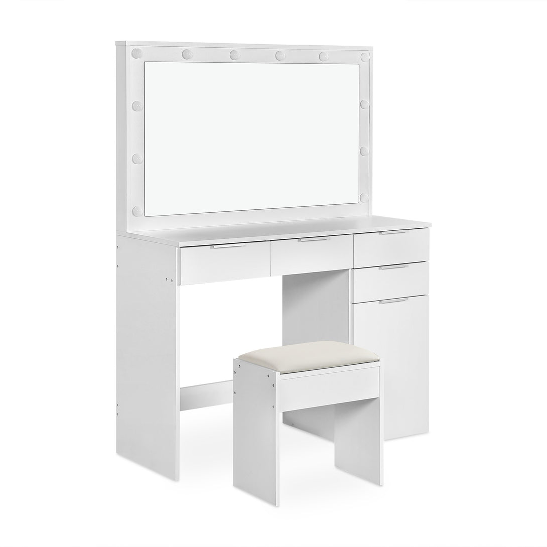 COMFREY 2 Piece Dressing Table with Mirror & Stool Set - WHITE