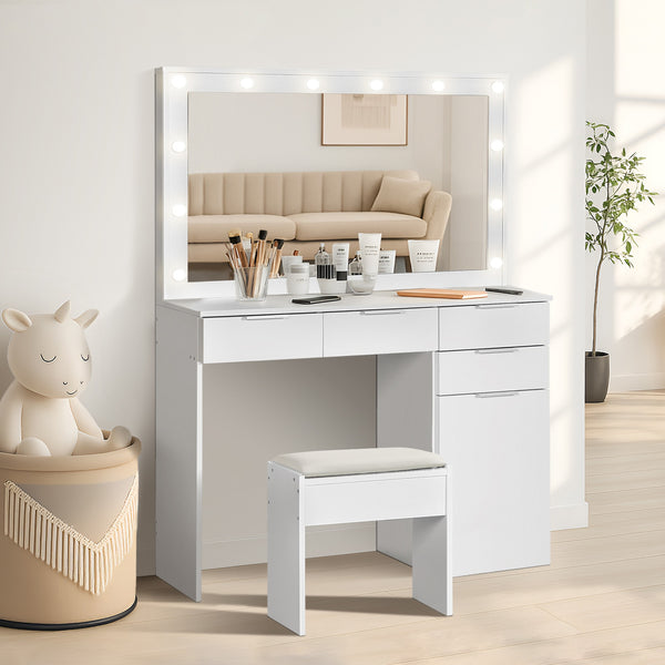 COMFREY 2 Piece Dressing Table with Mirror & Stool Set - White