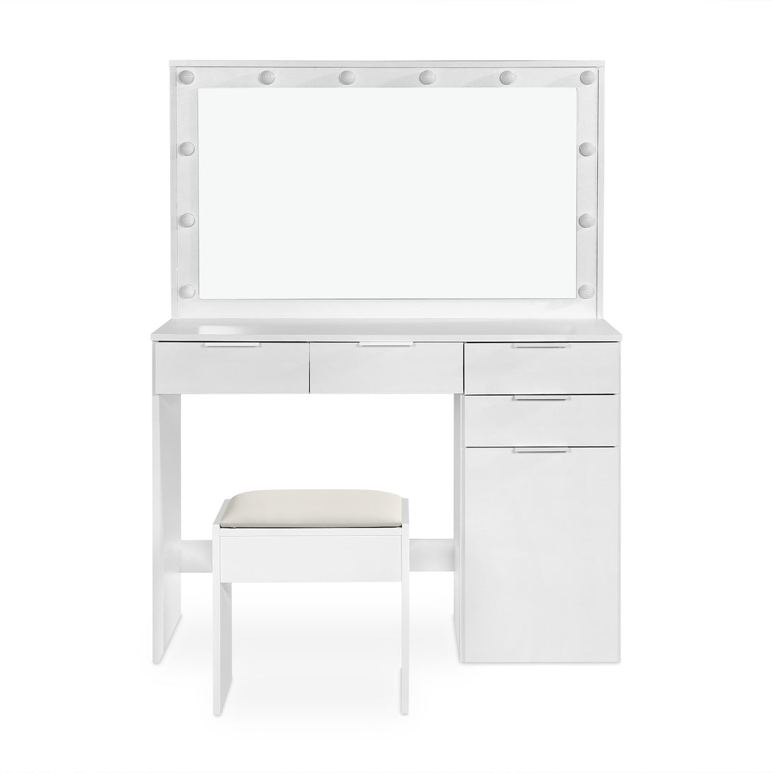 COMFREY 2 Piece Dressing Table with Mirror & Stool Set - WHITE